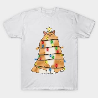 Fluffy Orange cat christmas tree T-Shirt